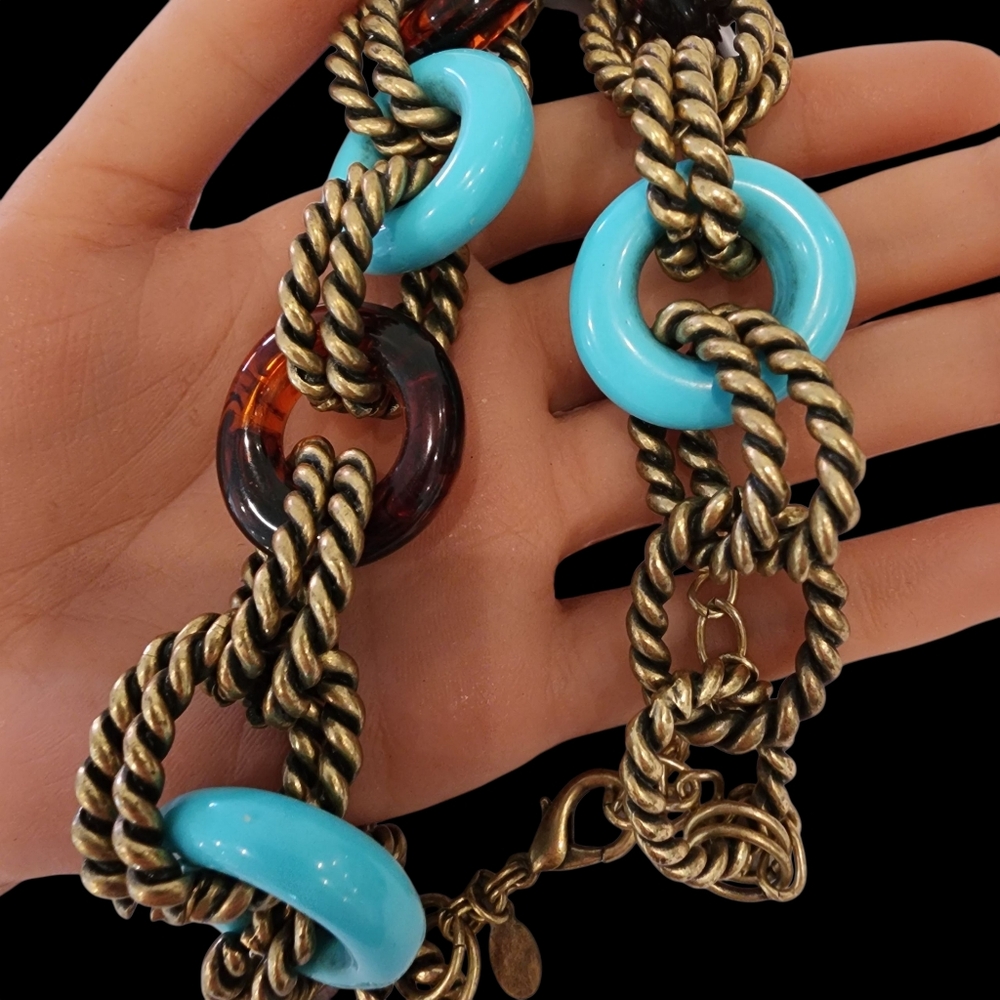 Chico's necklace chunky necklace boho open link turquoise brown - Picture 15 of 15